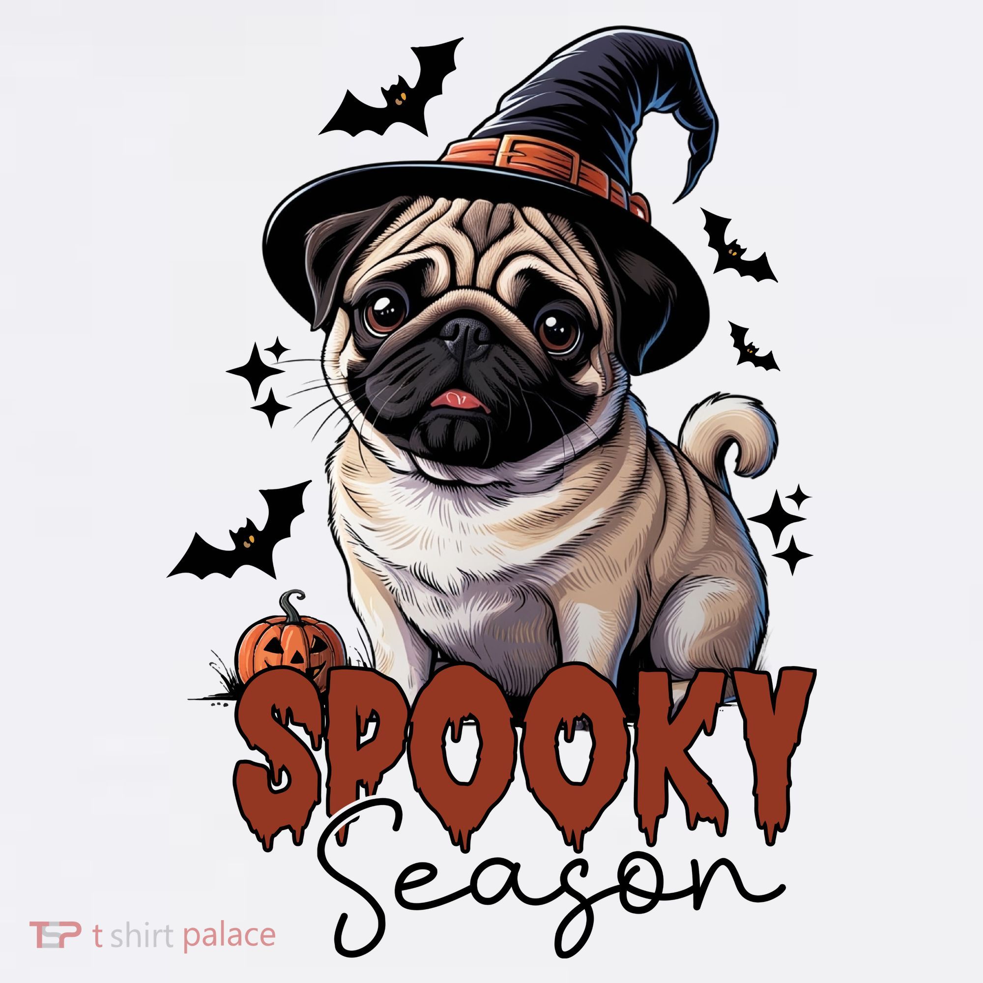 Spooky Season Cute Pug Halloween Graphic Kids T-Shirt