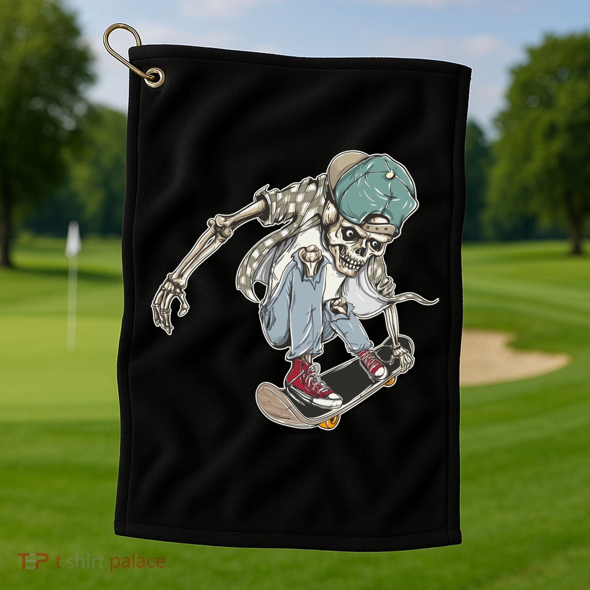 Skater Skeleton Cartoon Golf Towel