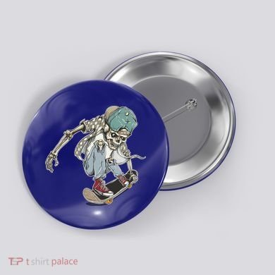 Skater Skeleton Cartoon Button