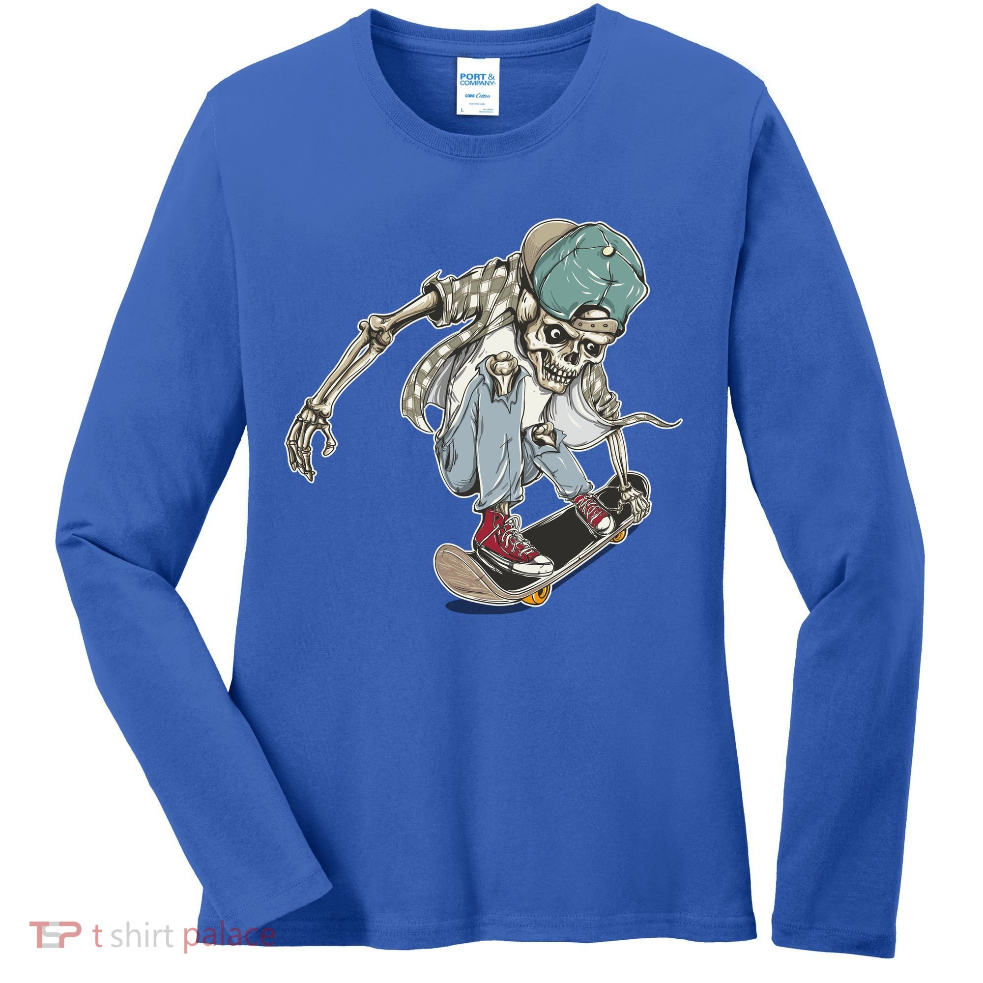 Skater Skeleton Cartoon Women's Long Sleeve Shirt
