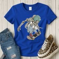 Skater Skeleton Cartoon Women's T-Shirt thumb 3
