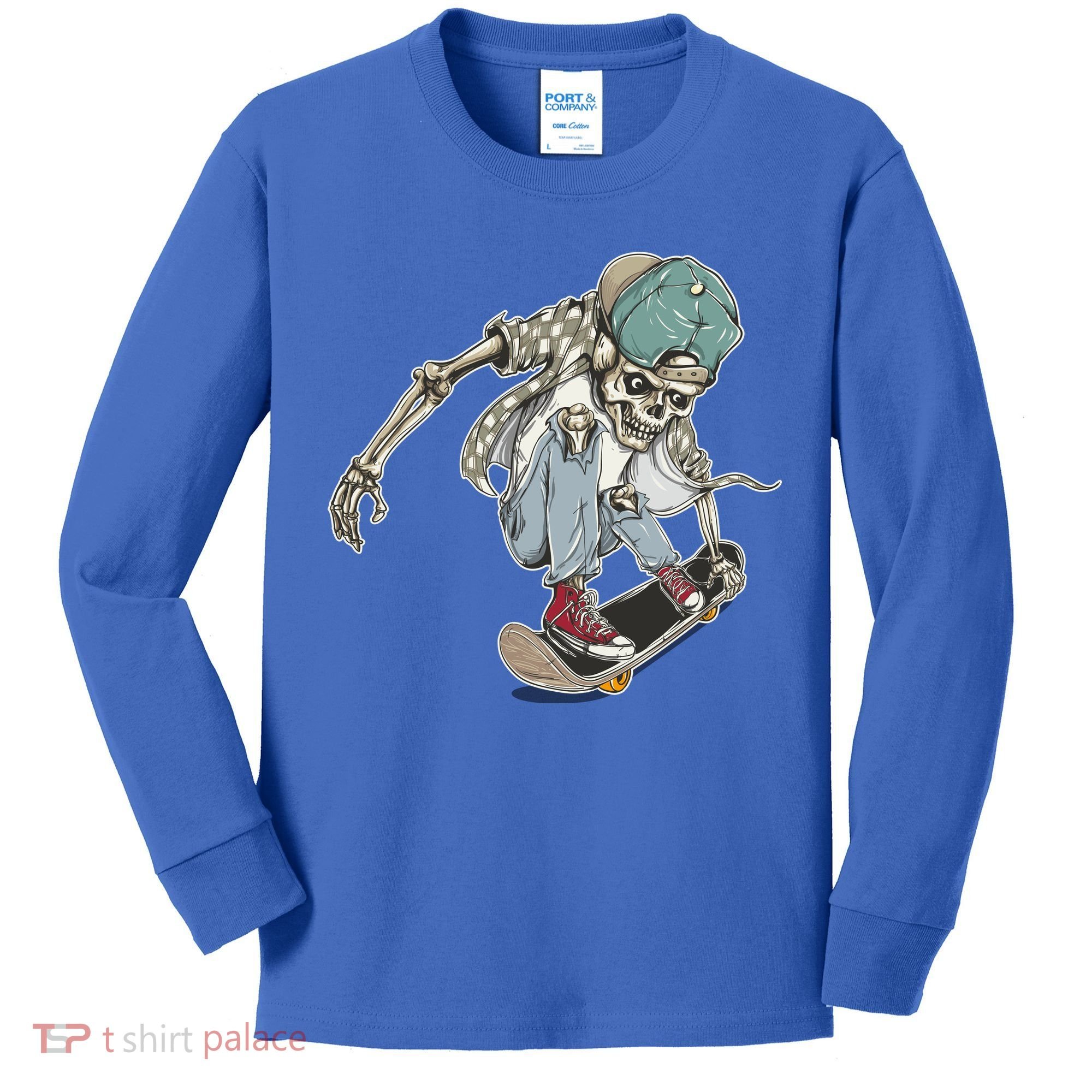 Skater Skeleton Cartoon Kids Long Sleeve Shirt