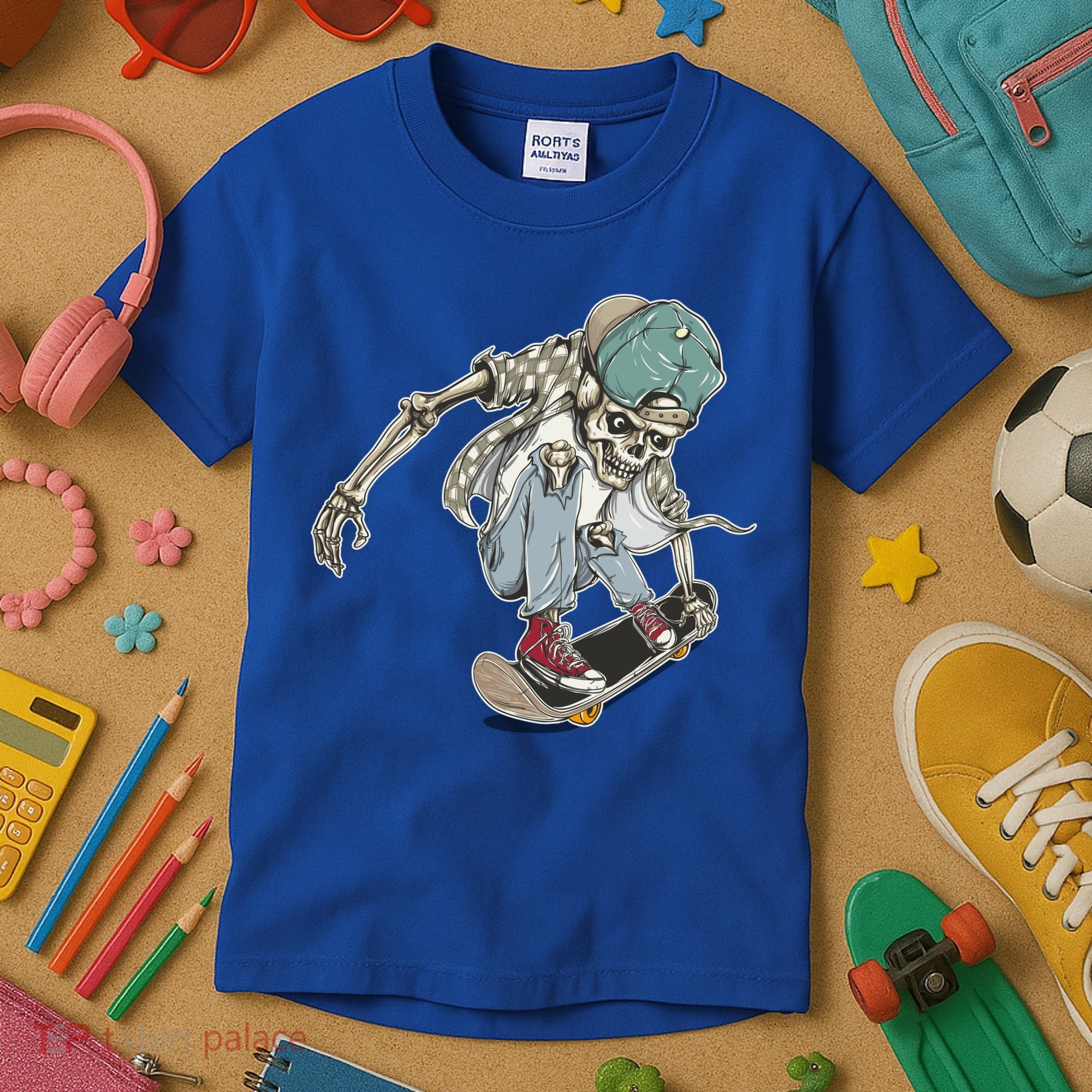 Skater Skeleton Cartoon Kids T-Shirt
