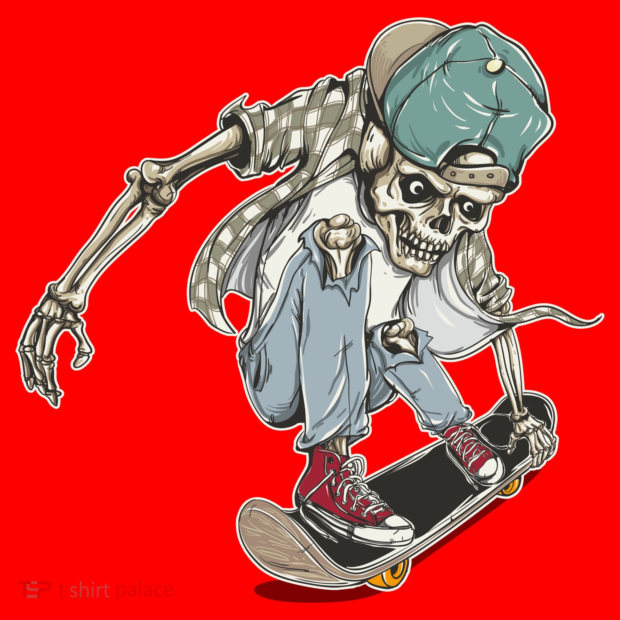 Skater Skeleton Cartoon Santa Hat