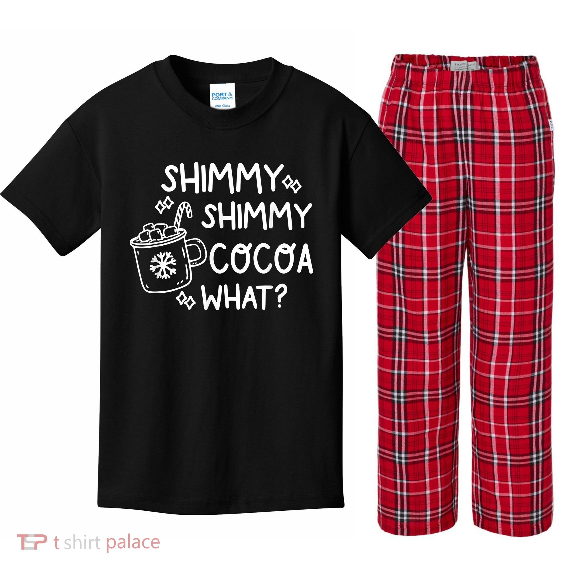 Shimmy Shimmy Cocoa What Apparel Merry Christmas Drink Kids Plaid Pajama Set