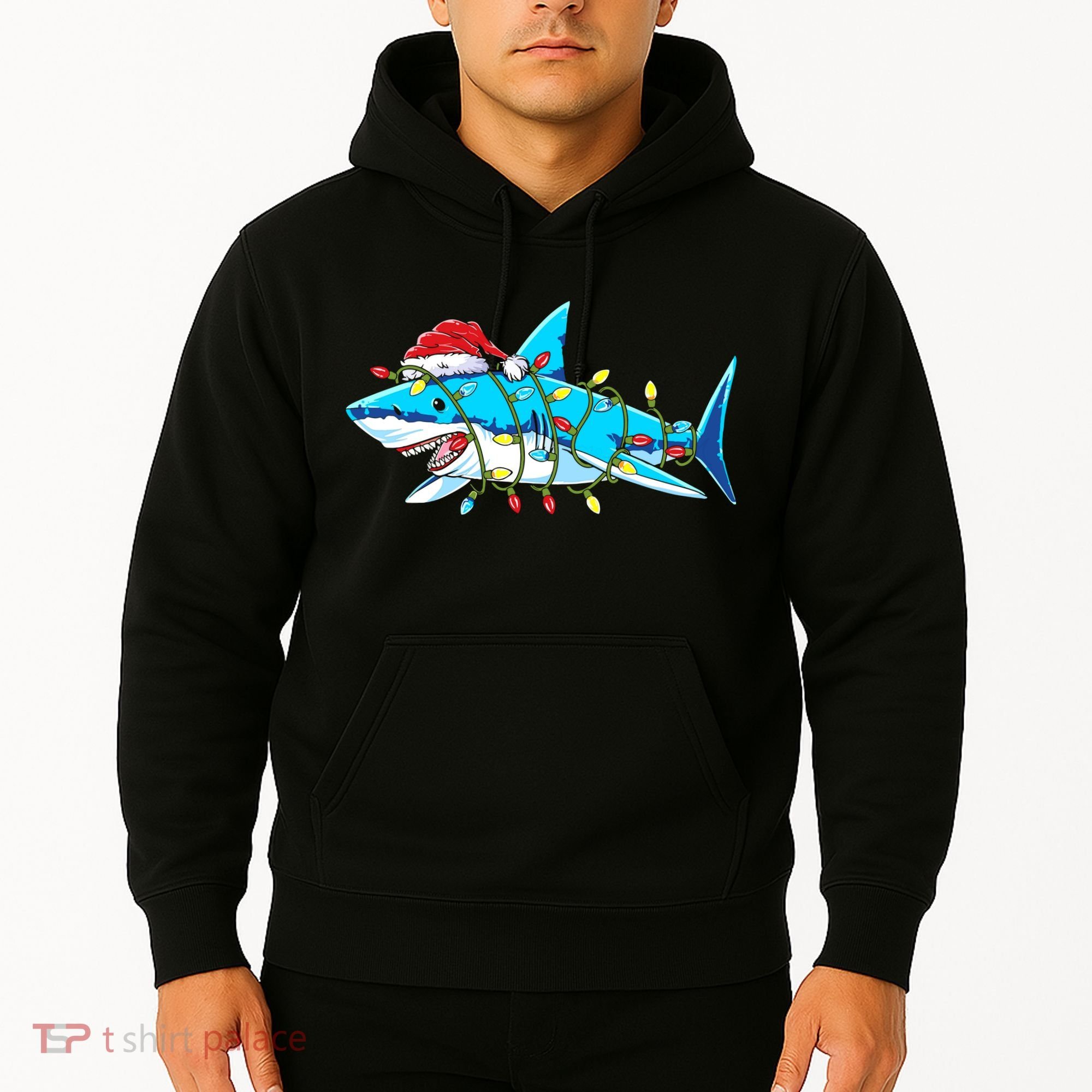 Santa Shark Christmas Lights Sharkmas Hoodie
