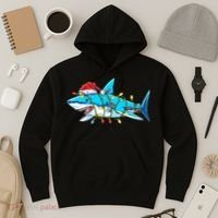 Santa Shark Christmas Lights Sharkmas Hoodie thumb 3