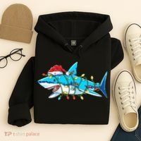 Santa Shark Christmas Lights Sharkmas Hoodie thumb 4