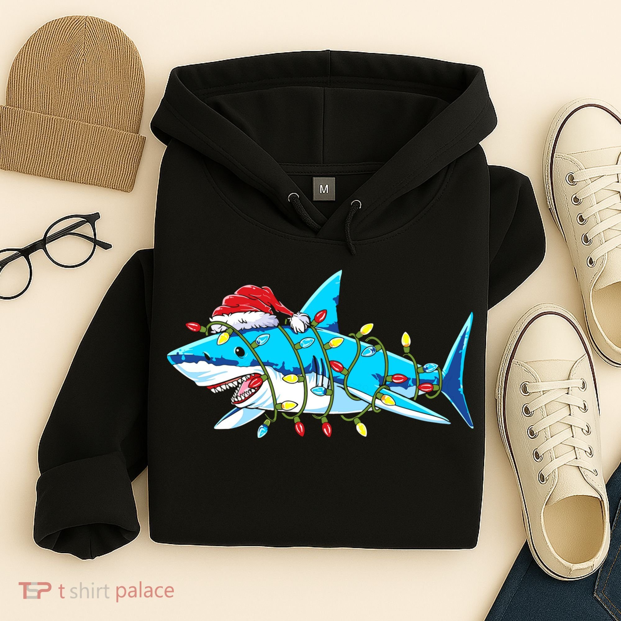 Santa Shark Christmas Lights Sharkmas Hoodie