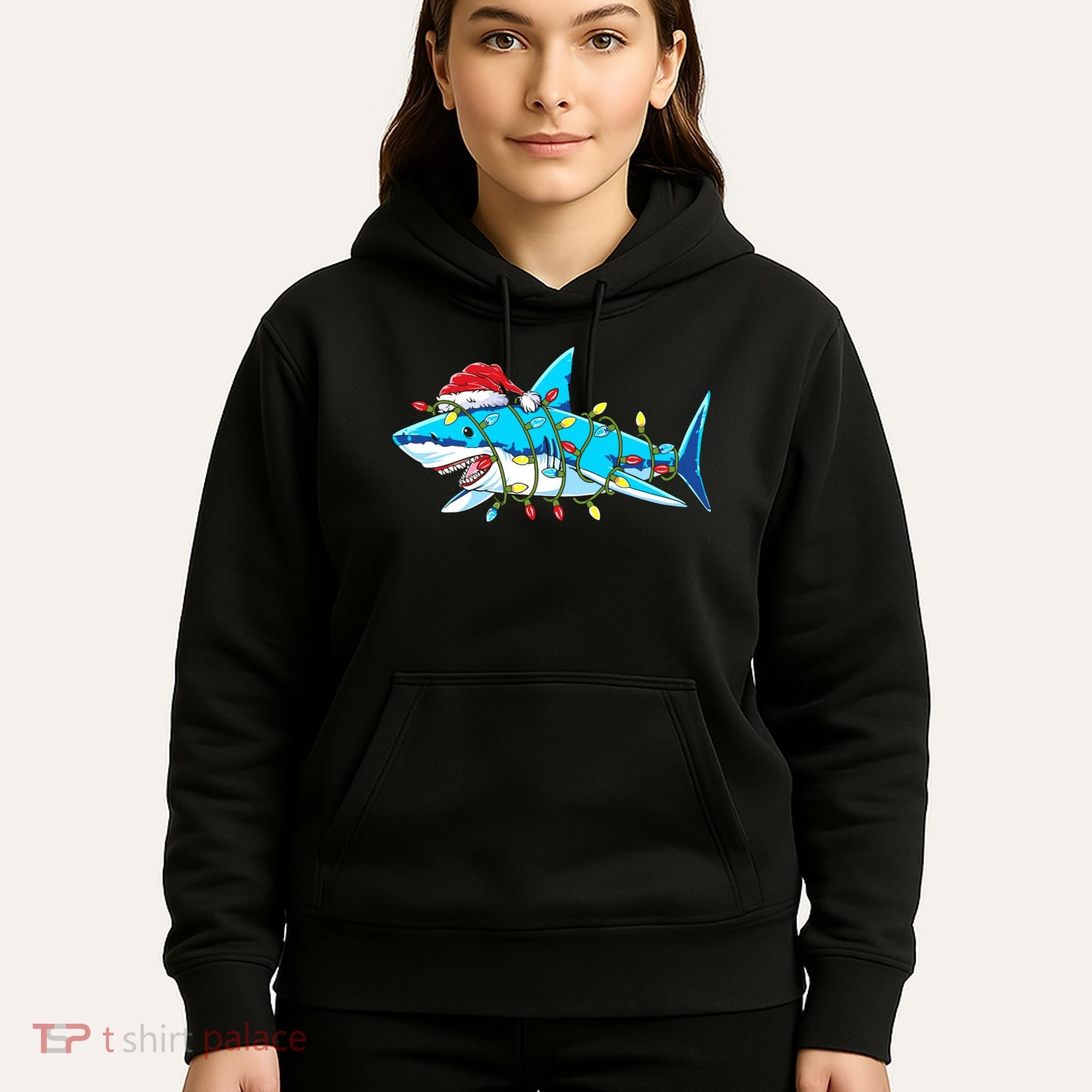 Santa Shark Christmas Lights Sharkmas Hoodie