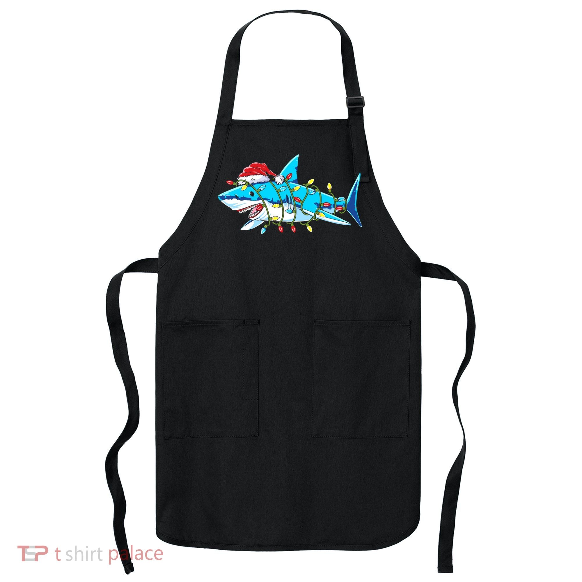 Santa Shark Christmas Lights Sharkmas Apron