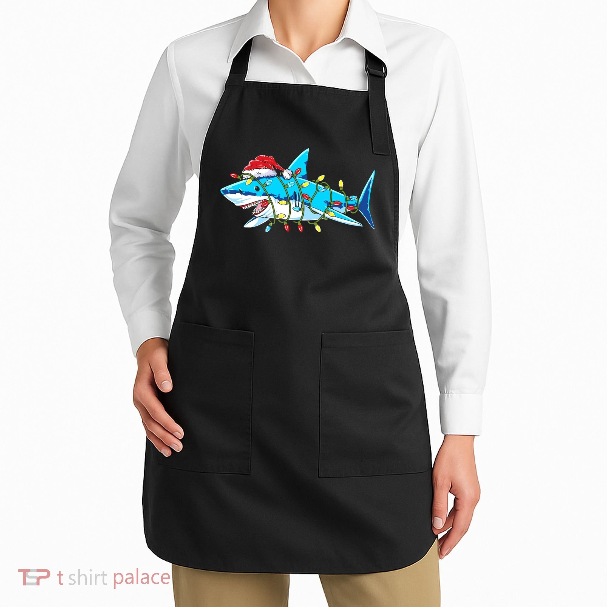 Santa Shark Christmas Lights Sharkmas Apron