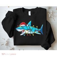 Santa Shark Christmas Lights Sharkmas Sweatshirt thumb 2