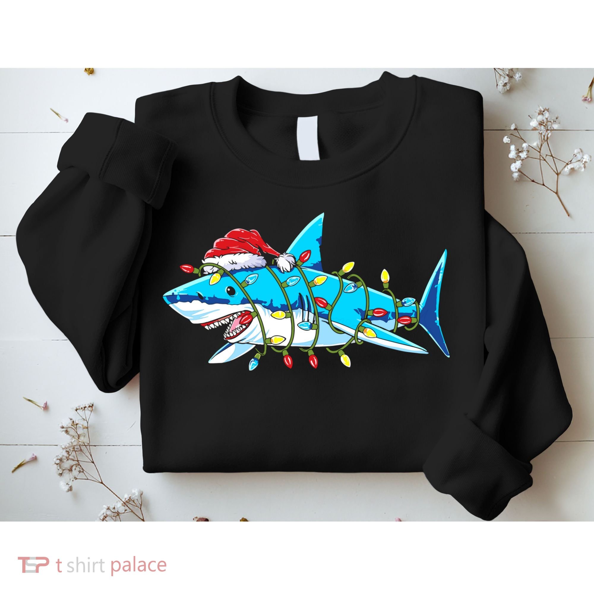 Santa Shark Christmas Lights Sharkmas Sweatshirt