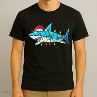 Santa Shark Christmas Lights Sharkmas T-Shirt thumb 3