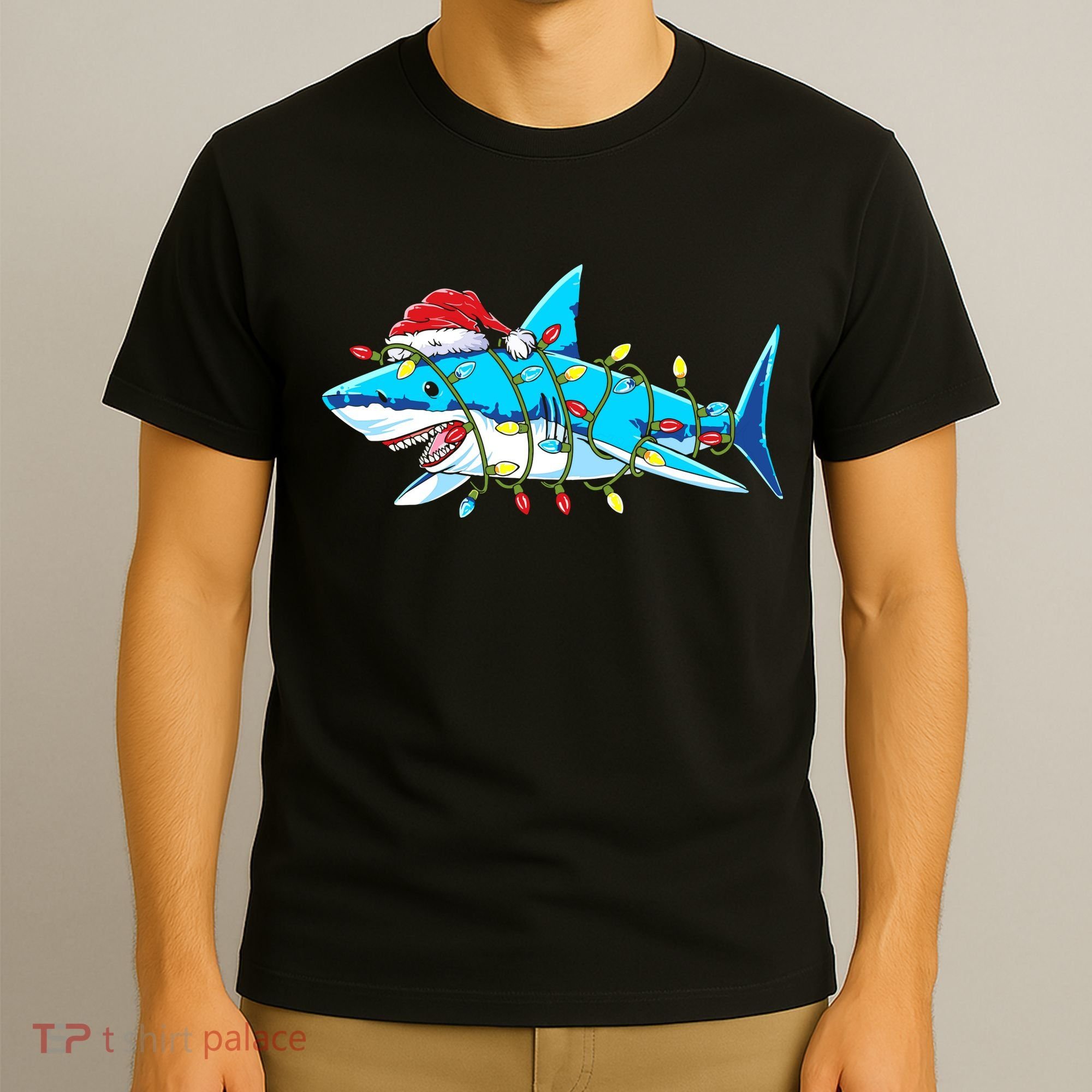 Santa Shark Christmas Lights Sharkmas T-Shirt