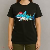 Santa Shark Christmas Lights Sharkmas T-Shirt thumb 4