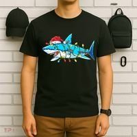 Santa Shark Christmas Lights Sharkmas T-Shirt thumb 6