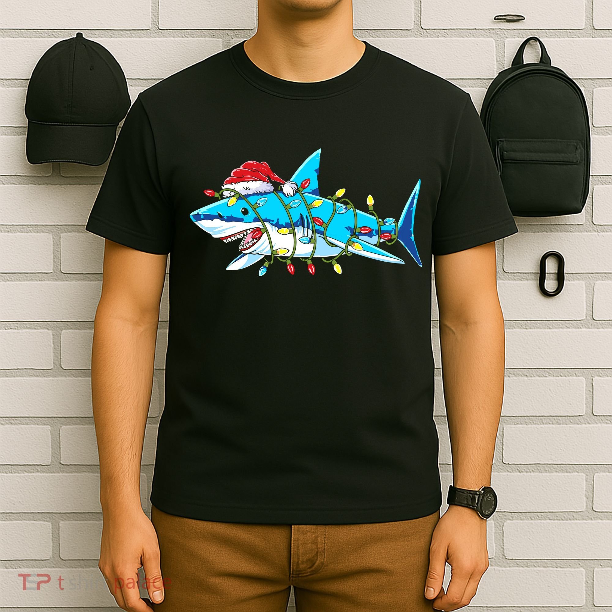 Santa Shark Christmas Lights Sharkmas T-Shirt