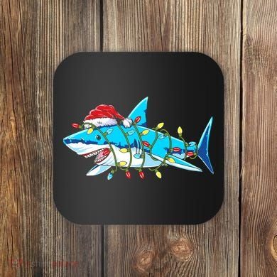 Santa Shark Christmas Lights Sharkmas Coaster