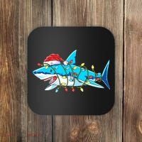 Santa Shark Christmas Lights Sharkmas Coaster thumb 0