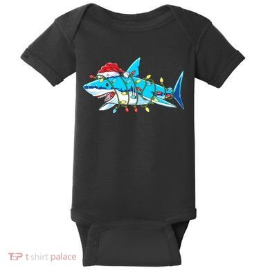 Santa Shark Christmas Lights Sharkmas Baby Bodysuit