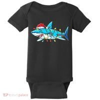 Santa Shark Christmas Lights Sharkmas Baby Bodysuit thumb 0