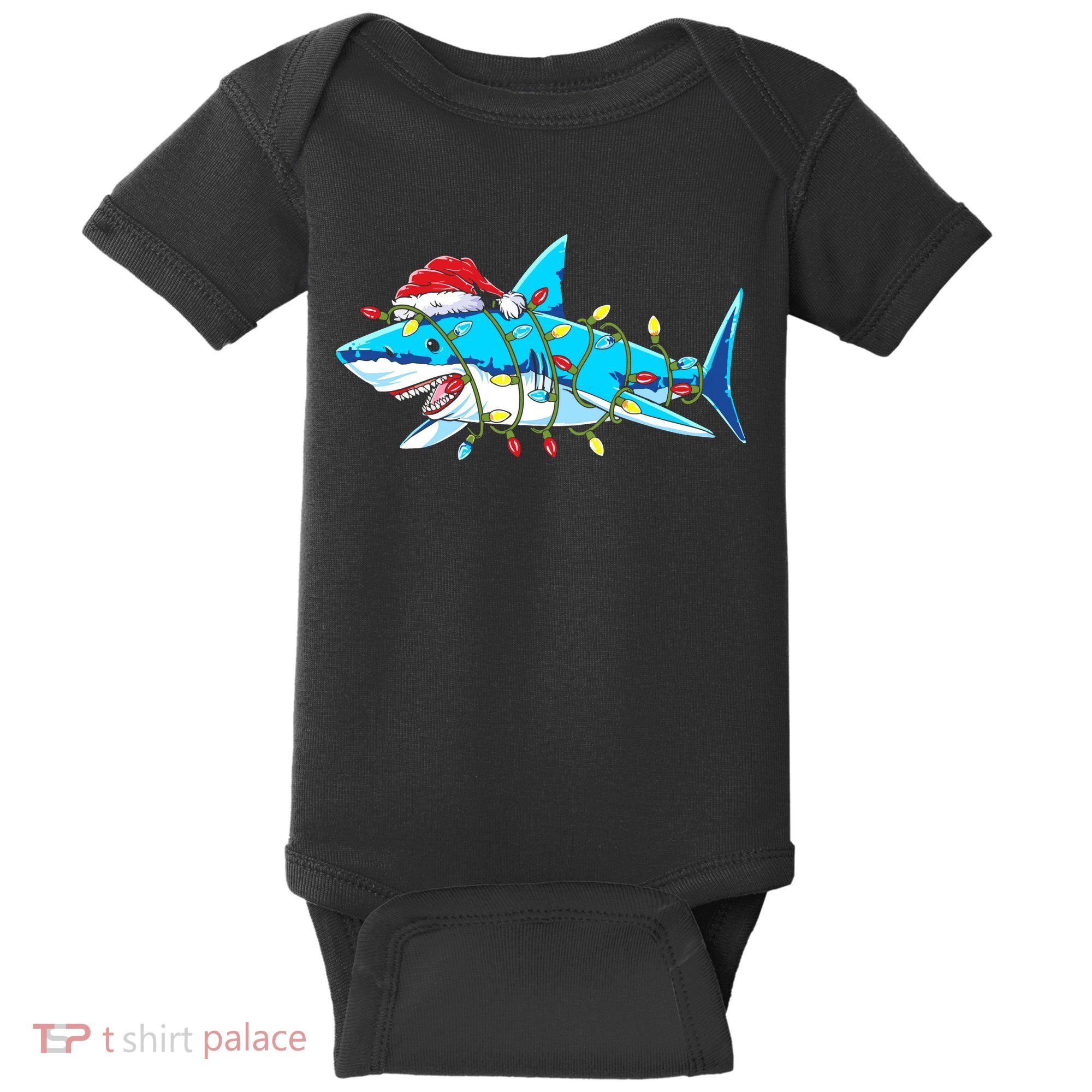 Santa Shark Christmas Lights Sharkmas Baby Bodysuit