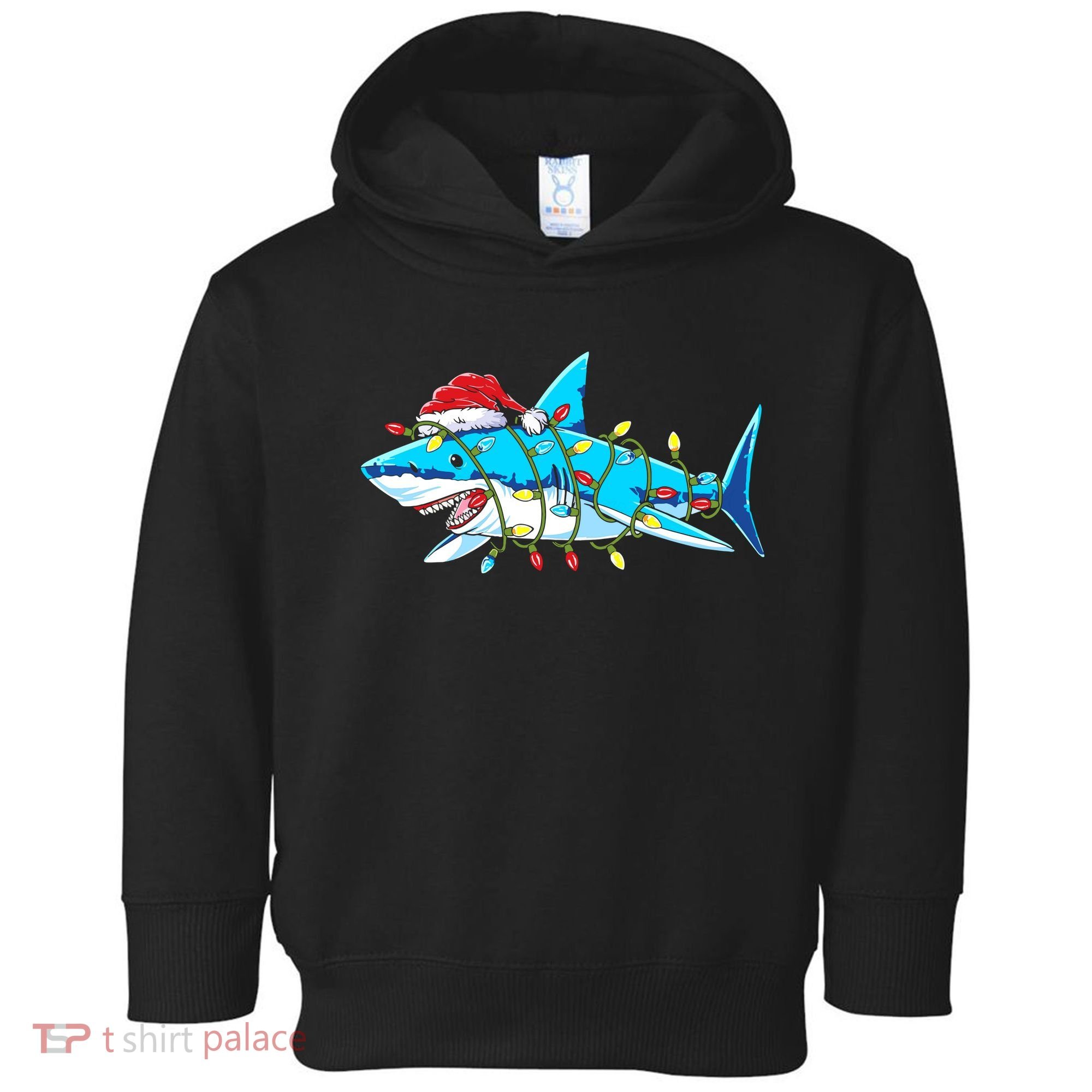 Santa Shark Christmas Lights Sharkmas Toddler Hoodie