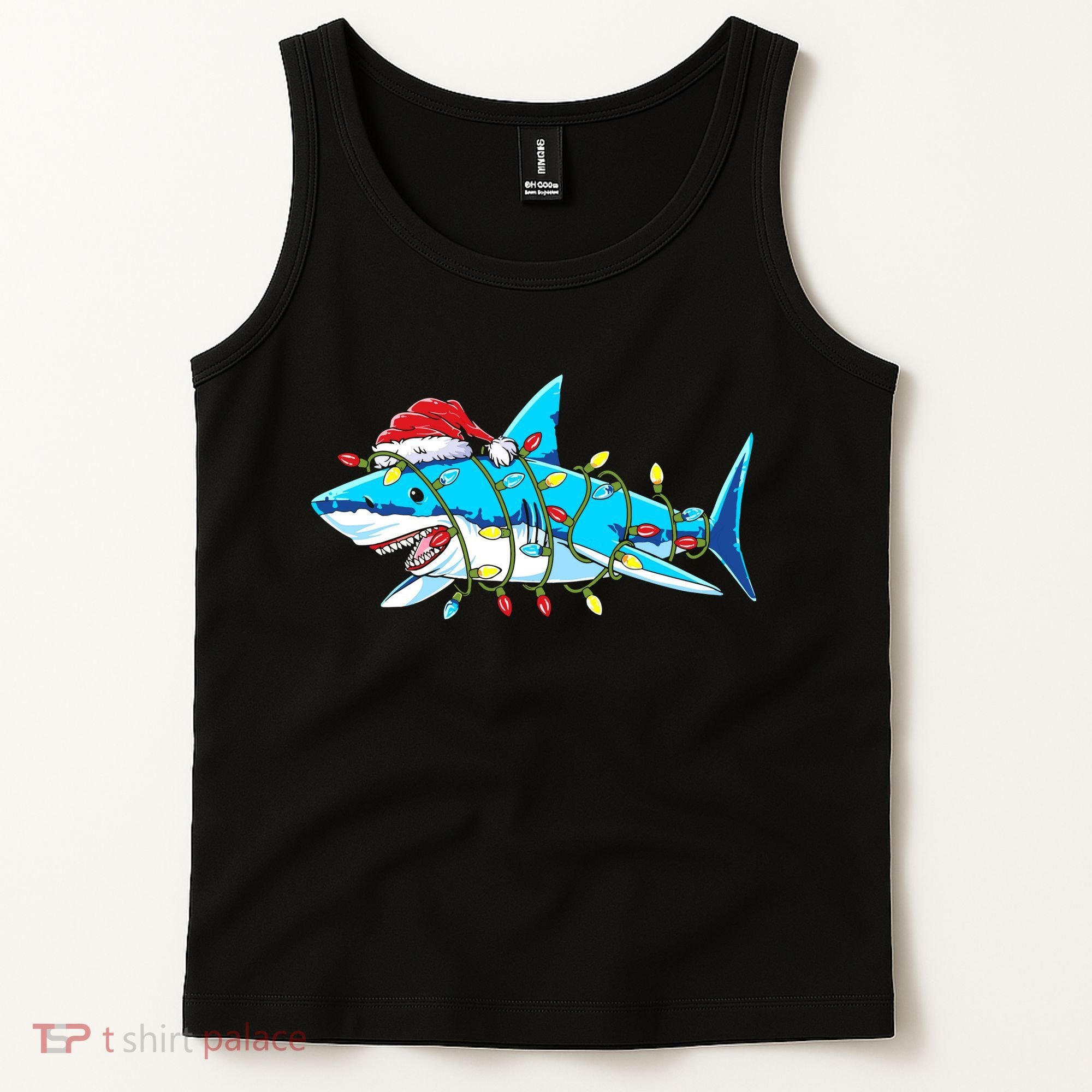 Santa Shark Christmas Lights Sharkmas Tank Top