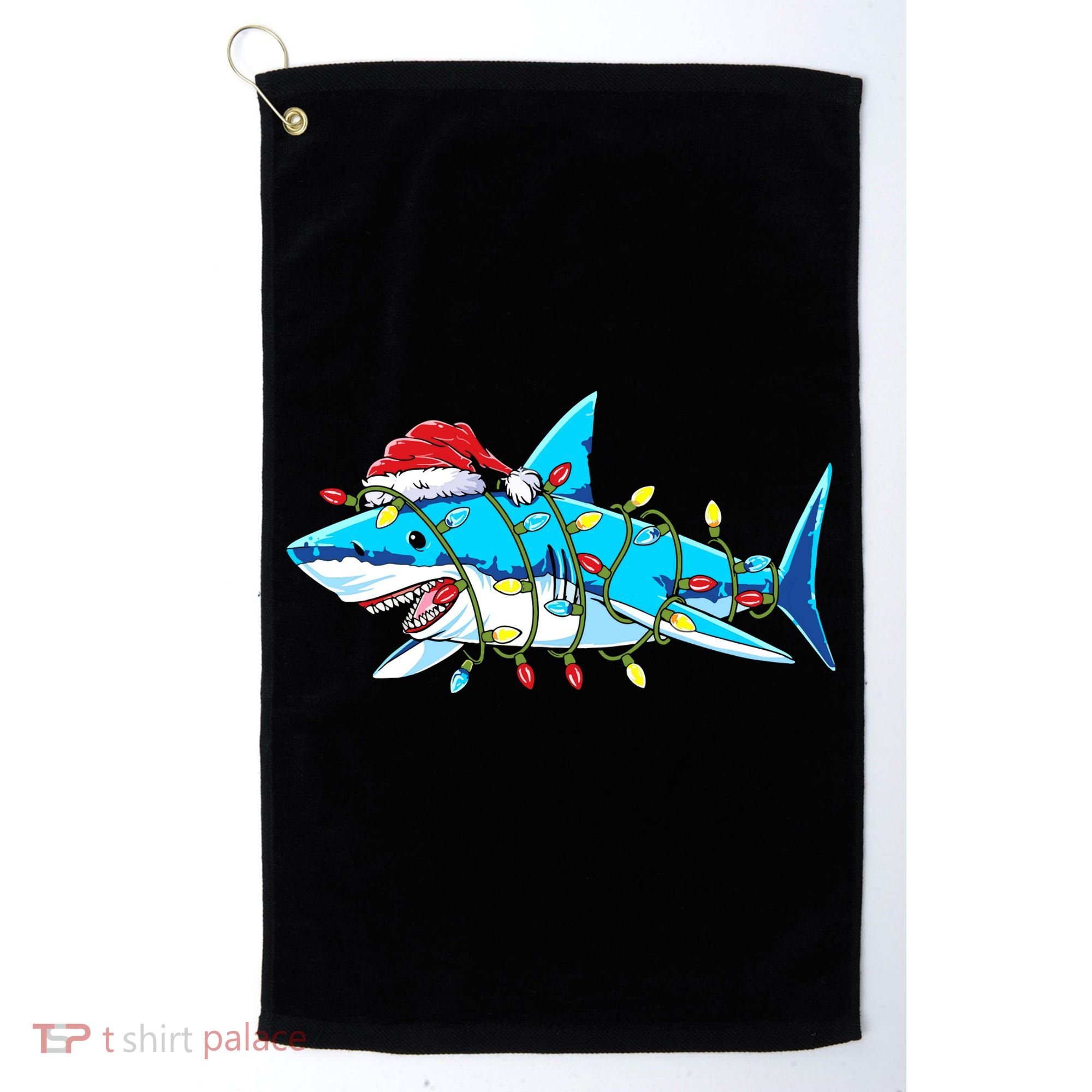 Santa Shark Christmas Lights Sharkmas Golf Towel