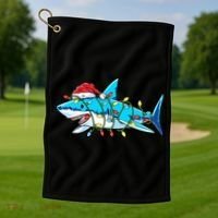 Santa Shark Christmas Lights Sharkmas Golf Towel thumb 1