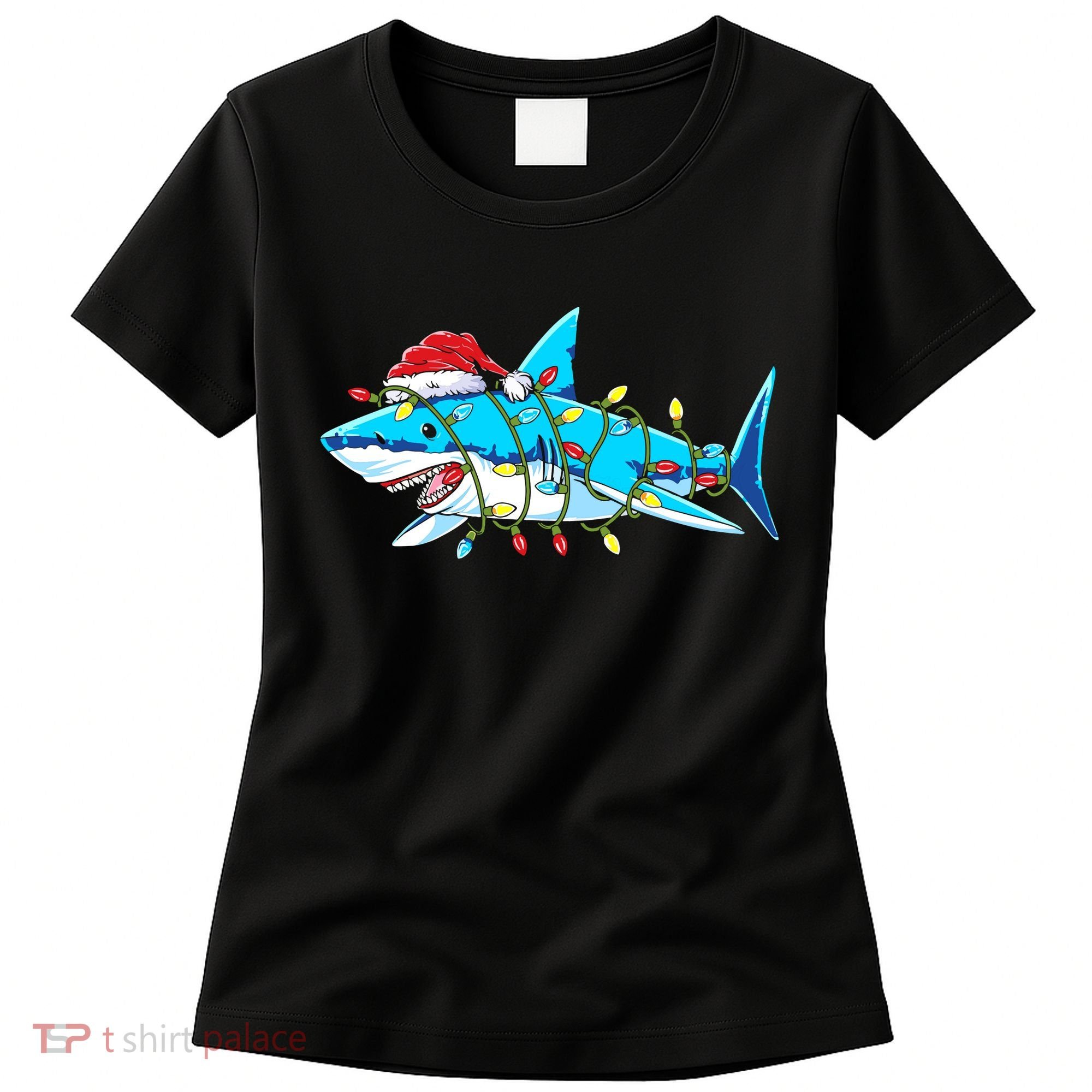 Santa Shark Christmas Lights Sharkmas Women's T-Shirt