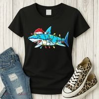 Santa Shark Christmas Lights Sharkmas Women's T-Shirt thumb 3