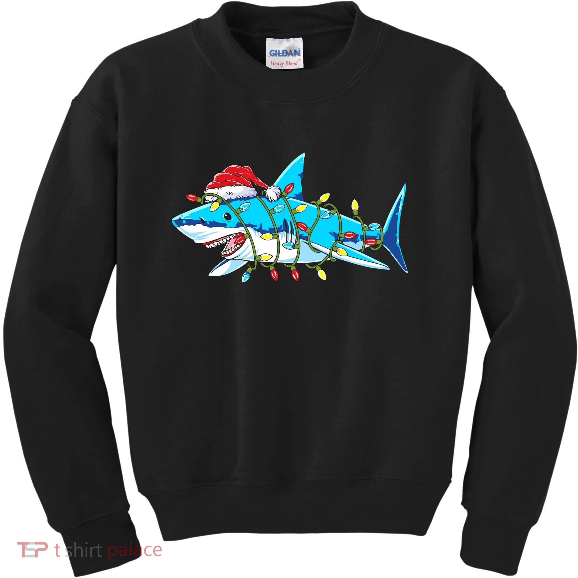 Santa Shark Christmas Lights Sharkmas Kids Sweatshirt