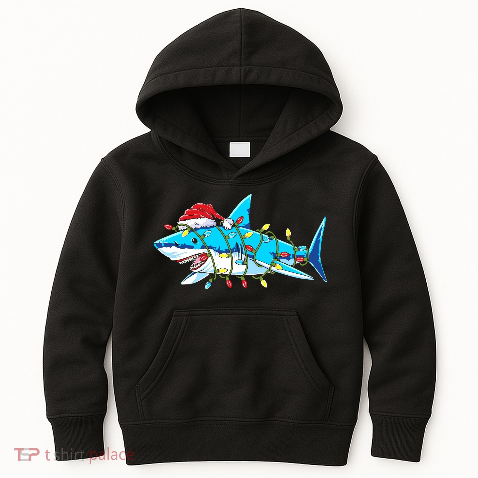 Santa Shark Christmas Lights Sharkmas Kids Hoodie