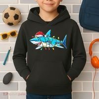Santa Shark Christmas Lights Sharkmas Kids Hoodie thumb 2