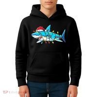 Santa Shark Christmas Lights Sharkmas Kids Hoodie thumb 4