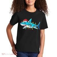 Santa Shark Christmas Lights Sharkmas Kids T-Shirt thumb 2