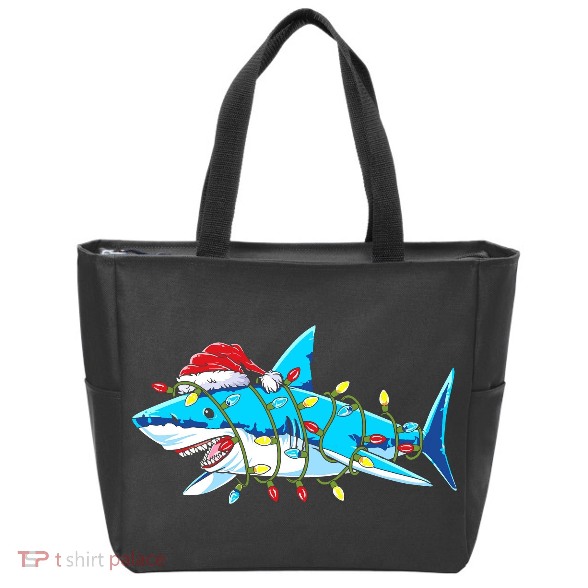 Santa Shark Christmas Lights Sharkmas Tote Bag