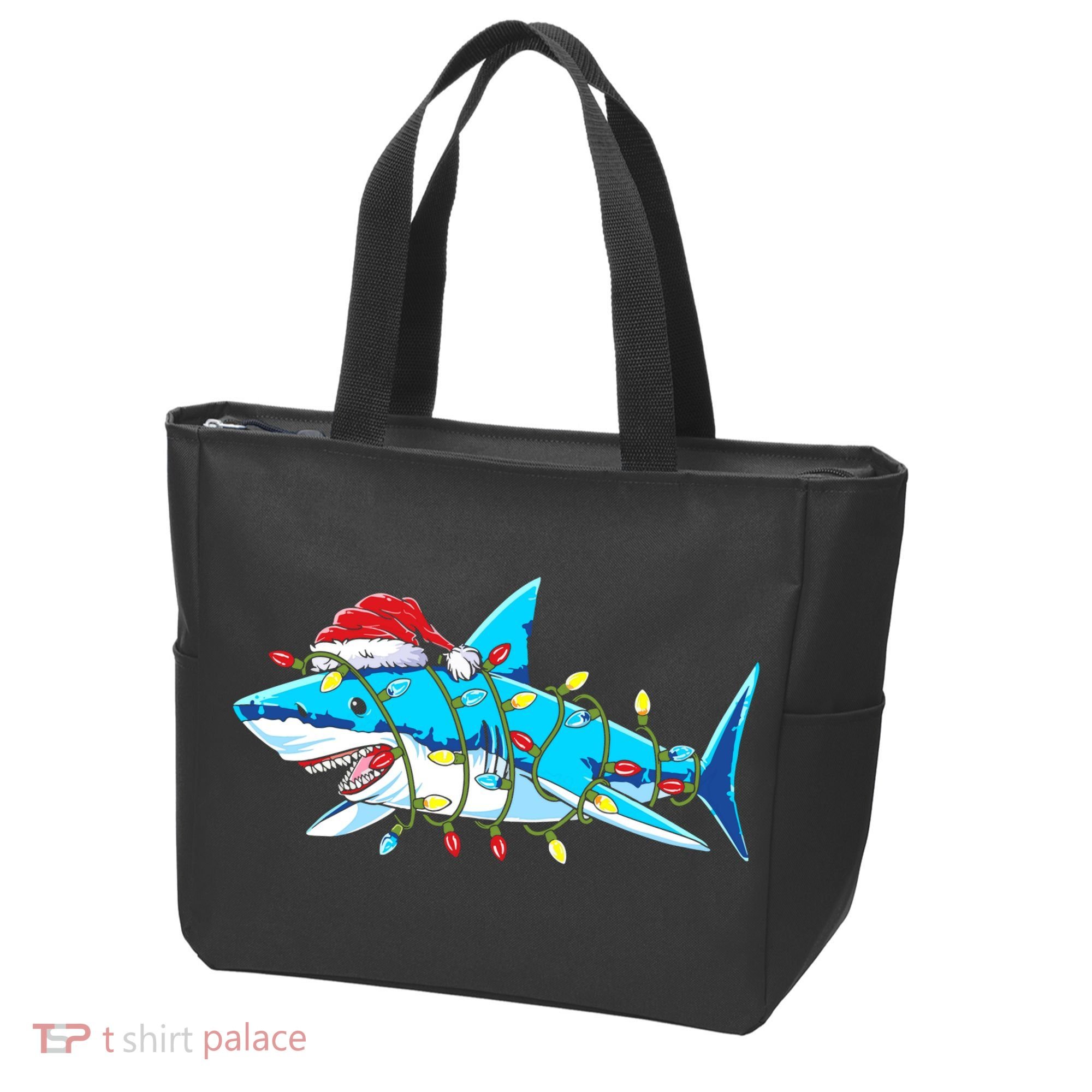 Santa Shark Christmas Lights Sharkmas Tote Bag