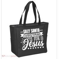 Silly Santa Christmas Is For Jesus Holiday Tote Bag thumb 2