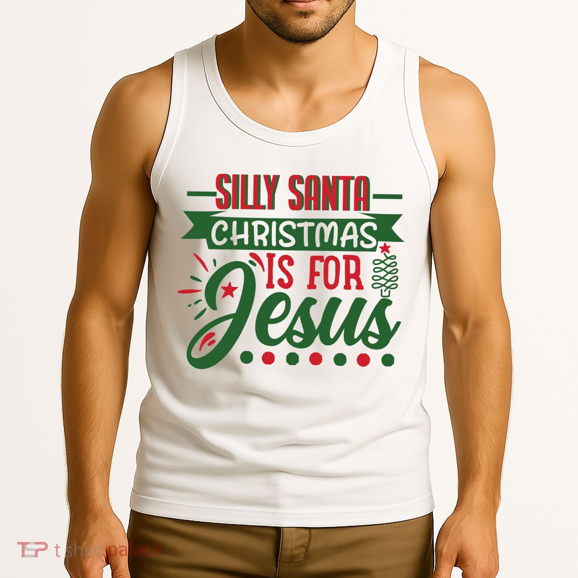 Silly Santa Christmas Is For Jesus Holiday Tank Top