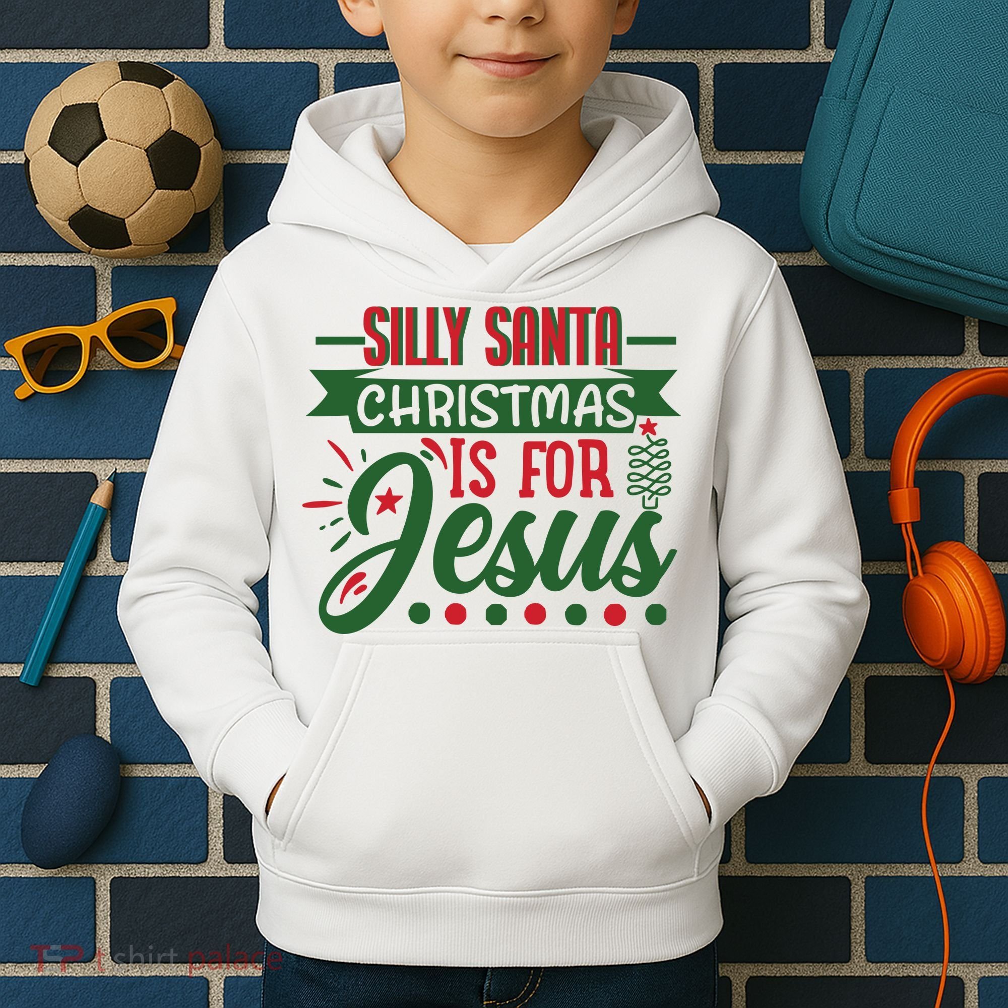 Silly Santa Christmas Is For Jesus Holiday Kids Hoodie