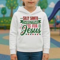 Silly Santa Christmas Is For Jesus Holiday Kids Hoodie thumb 3