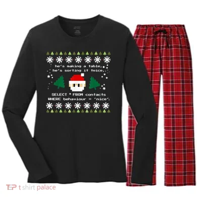 SQL Santa Claus Database Clause Developer Code DB Programmer Women's Long Sleeve Flannel Pajama Set