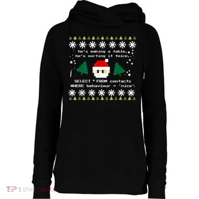 SQL Santa Claus Database Clause Developer Code DB Programmer Womens Funnel Neck Pullover Hood