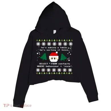 SQL Santa Claus Database Clause Developer Code DB Programmer Crop Fleece Hoodie