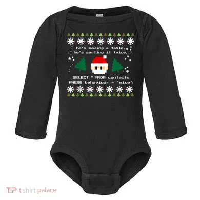 SQL Santa Claus Database Clause Developer Code DB Programmer Baby Long Sleeve Bodysuit