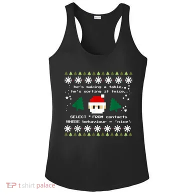 SQL Santa Claus Database Clause Developer Code DB Programmer Ladies PosiCharge Competitor Racerback Tank